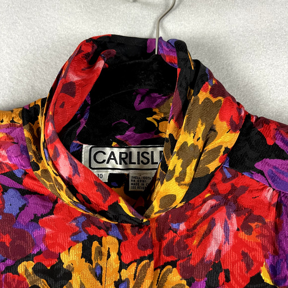 Carlisle Floral 100% Silk Top Womens 10 Blouse Colorful Bright Shoulder Pads - Picture 5 of 16